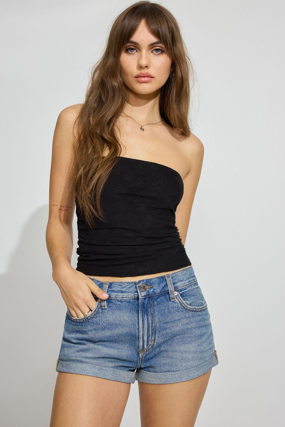 Low Rise Cuffed Denim Shorts