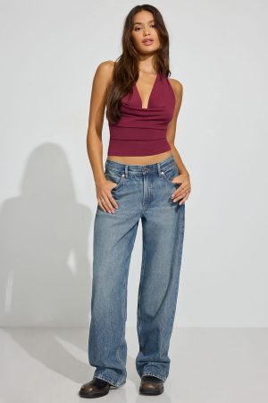 Deep Cowl Neck Halter Top