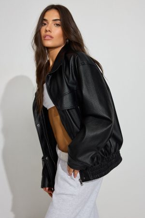 Oversized Faux Leather Bomber