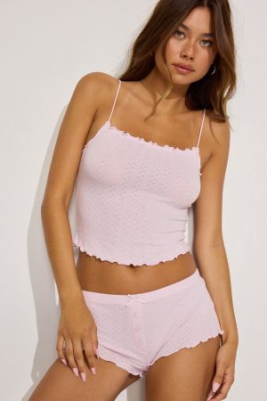 Pointelle Lettuce Edge Cami Top