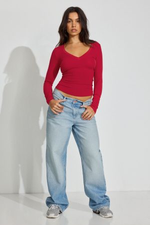 Serene Deep V-Neck Long Sleeve Top