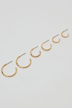Set of 3 Textured Open Hoop Earrings