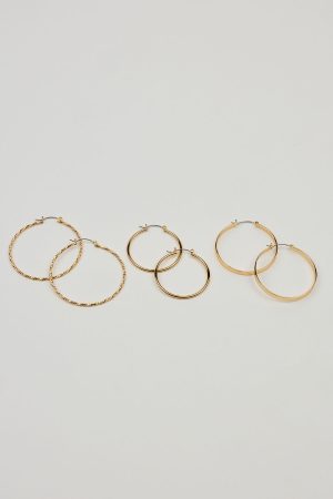 3 Pack Smooth & Textured Hoop Earrings