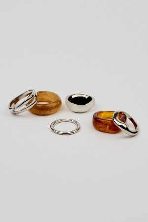 Set of 6 Resin & Dome Rings