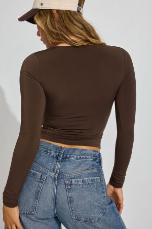 Plunge Neck Long Sleeve Top