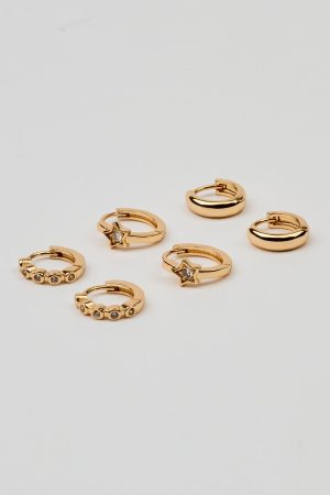 3 Pack Mini Stars & Gem Hoop Earrings