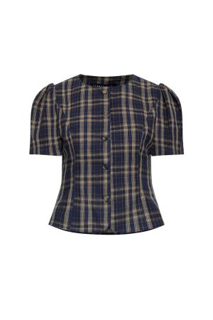 FEMME BLOUSE – NAVY LEMON PLAID